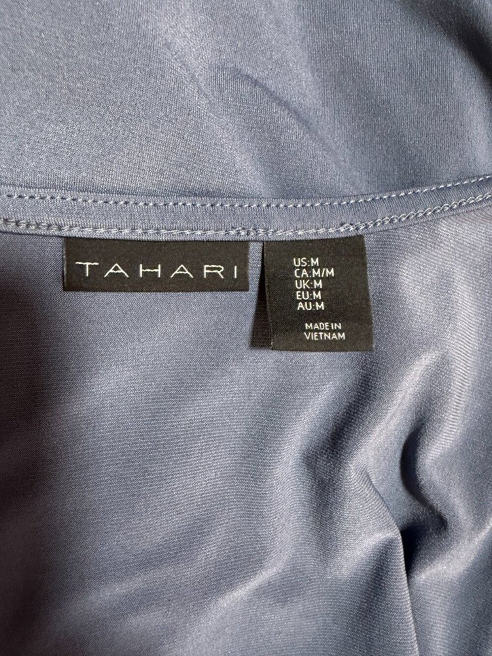 Tahari Dusty Blue Faux Wrap Ruched Long Sleeve Top | Size Medium - Picture 8 of 9
